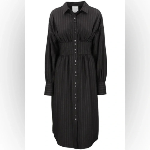 C/MEO Collective Long Sleeve Pinstripe Smocked Reform Midi Shirt Dress Small - Picture 10 of 10